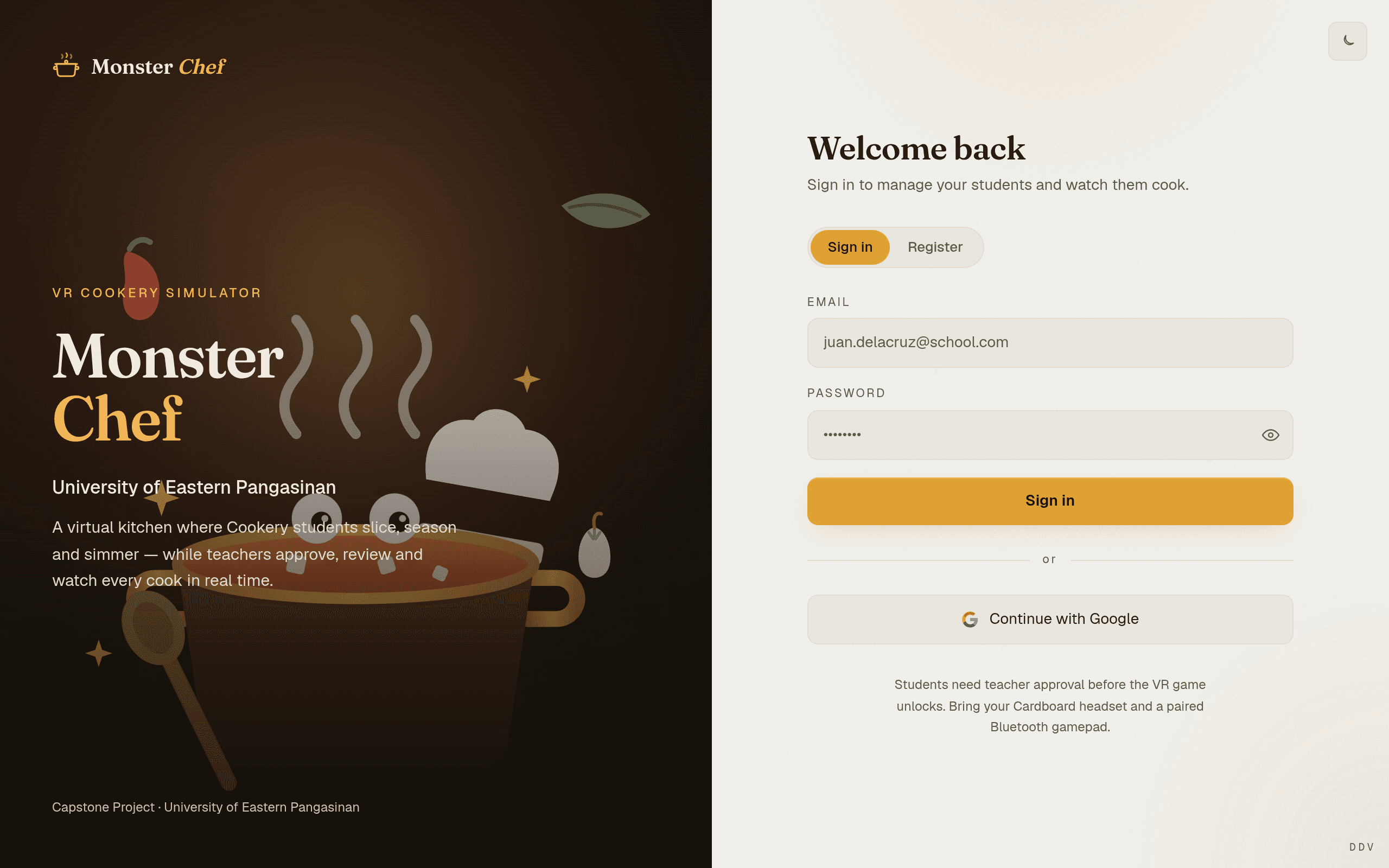 Monster Chef admin website
