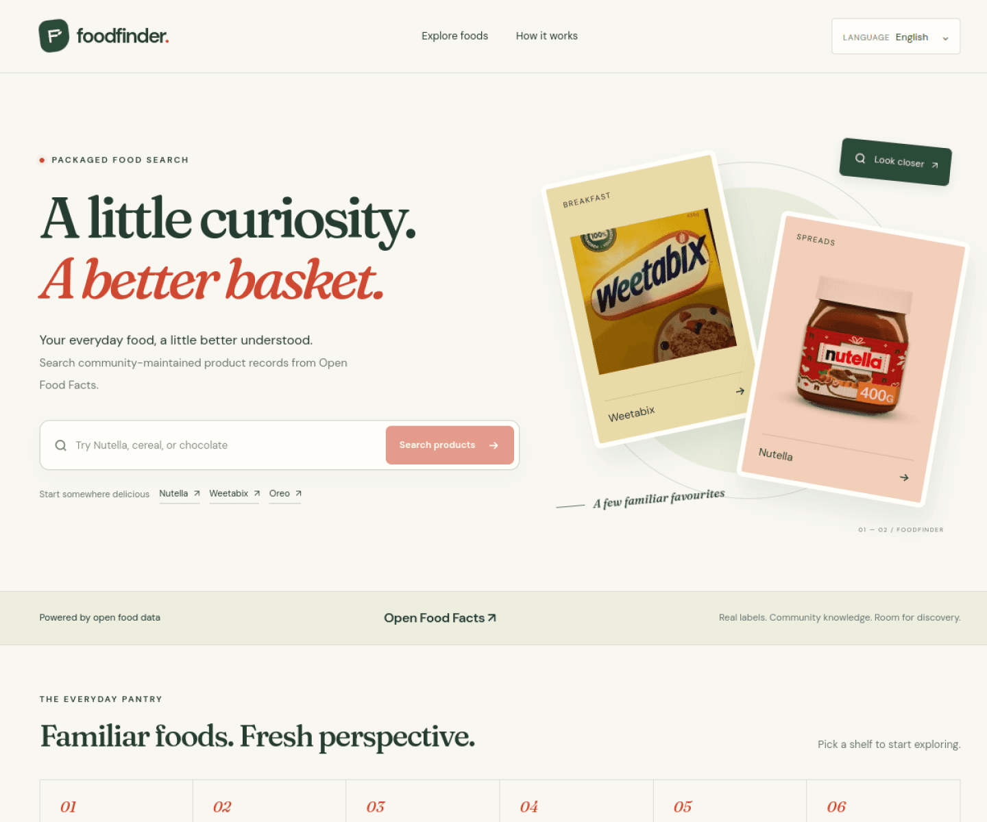 Foodfinder product website homepage